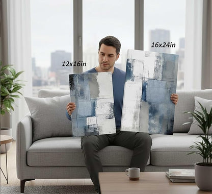 3 Pcs Navy Blue Abstract Canvas Wall Art Modern Minimalist Neutral Blue and Grey Paintings Pictures Wall Decor Poster Print Artwork for Living Room Bedroom Office Home Decoration