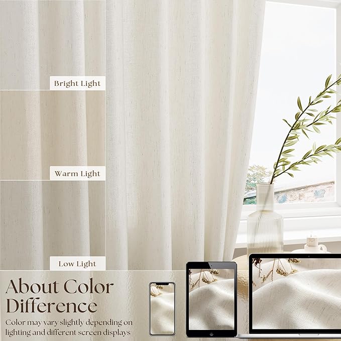 Small Curtains for Kitchen Windows 24 Inches Linen Natural Curtains Privacy Light Flitering Rod Pocket Drapes Rustic Boho Window Treatment for Laundry RV Campers, 2 Panels, 50x24 Inch