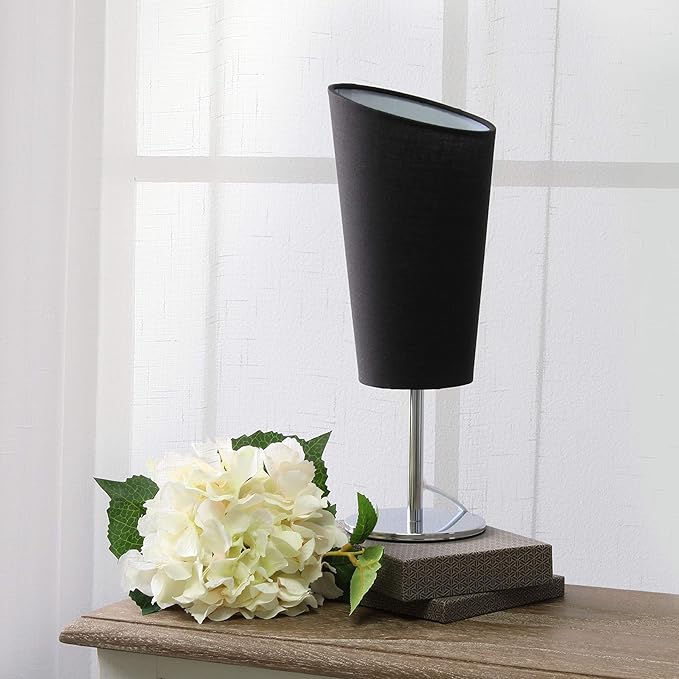 Simple Designs LT2061-BLK Mini Chrome Angled Fabric Shade Table Lamp, Black