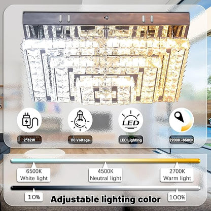 Crystal Chandeliers Crystal LED Ceiling Light 11.8" Square Flush Mount Modern Chandelier Ceiling Lights Fixtures for Bedroom Dining Room Hallway Dimmable by Remote Control
