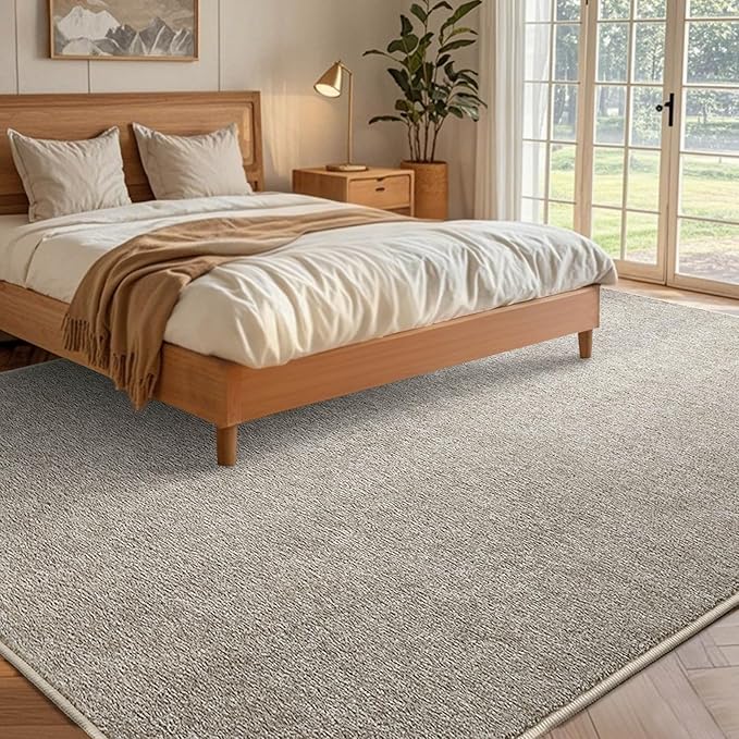 FinRèc 6x9 Washable Area Rugs for Bedroom Living Room, Low Pile Thin Rug Solid Color, Non-Slip Carpet Indoor for Home Decor (Greige/White)