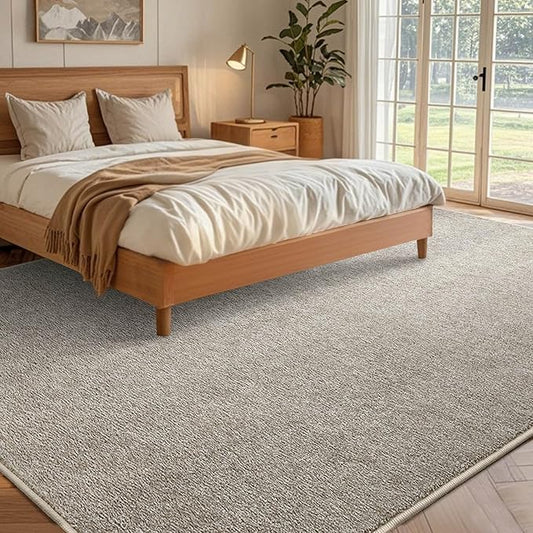 FinRèc 6x9 Washable Area Rugs for Bedroom Living Room, Low Pile Thin Rug Solid Color, Non-Slip Carpet Indoor for Home Decor (Greige/White)