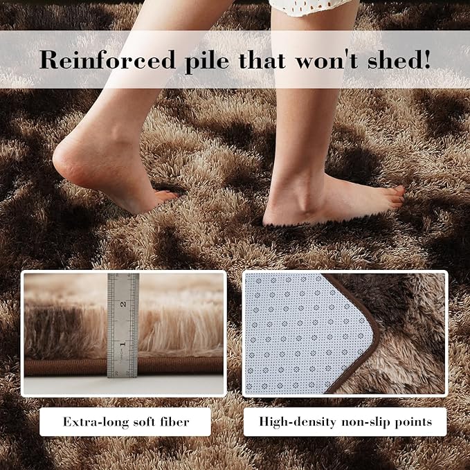 Fluffy Rug Shag Area Rug, Mottling Brown 4x6 Area Rugs for Bedroom, Small Bedside Rug, Soft Fluffy Shag Entryway Throw Rugs for Living Room Bedroom Kids Room Home Decor
