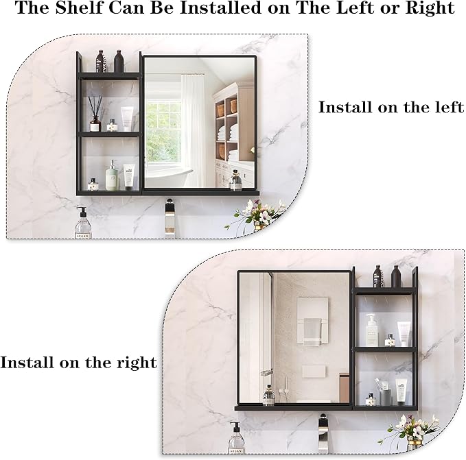 Black Metal Framed Bathroom Mirror with Shelf, 24.4 X 31 in Rectangular Wall Mounted Bathroom Vanity Mirror, Modern Bathroom Mirror with Storage for Over Sink, Entryway (Black)