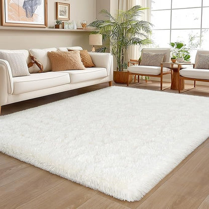 Area Rug for Living Room 6x9, Ultra Soft Shaggy Area Rugs for Bedroom, Upgrade Non-Slip Plush Fuzzy Carpet for Bedroom Girls Boys Room Home Nursery Teens Modern Indoor Home Dorm Decor, Cream White