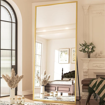 Antok 71''x28'' Full Length Mirror, Shatterproof HD Oversized Floor Mirror with Stand, Aluminum Alloy Frame Leaning Standing or Wall Mounted Mirror for Bedroom Living Room Entryway, Gold
