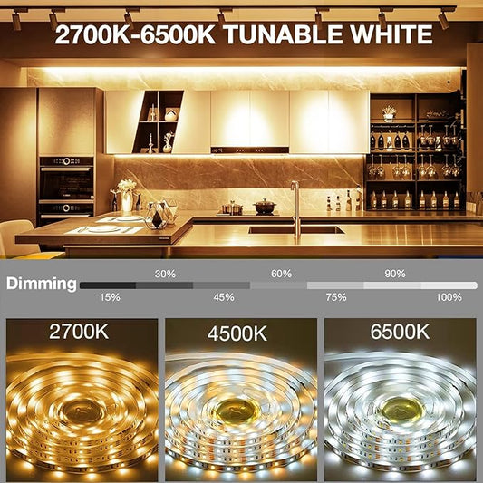 DAYBETTER Under Cabinet Lighting, 10 PCS Under Cabinet Lights, 2700K-6500K Tunable White LED Strip Lights with APP, Dimmer, 24V Power Adapter, LED Lights for Bedroom, Kitchen, Shelf, Counter, 16.4ft