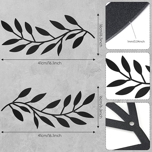 Zhengmy 2 Pieces Metal Tree Leaf Wall Decor Vine Olive Branch Leaf Wall Art Living Room, Hallway Wall Decor Outdoor Decoration (Black)