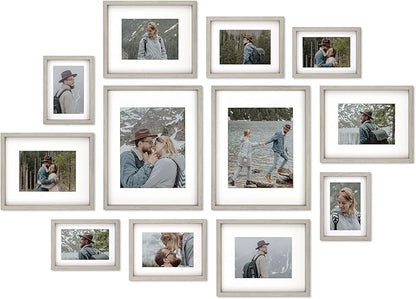 12 Pack Shadow Box Style Gallery Wall Frame Set – Deep Photo Frame Set with Mat for 8x10, 5x7 and 4x6 - Multiple Sizes Picture Frame Set for Wall Collage – Assorted Picture Frames for Wall (Gray)