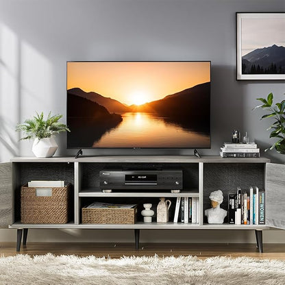 YESHOMY Modern TV Stand for 65" Television, Entertainment Center with Two Storage Cabinets, Retro Style Media Console for Living Room, Bedroom, Office, 58 Inch Classic, Light Gray