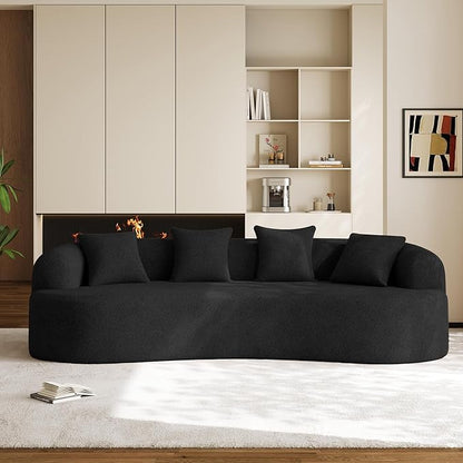 Oversized Sectional Sofa for Living Room, Modern Luxury Plush Chenille 4-Seater Extra Deep & Wide Seat Curved Cloud Couch with 4 Throw Pillows, No Assembly Needed, Black