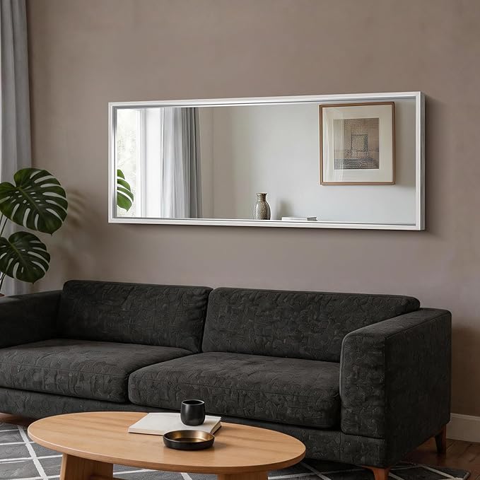 CIRCUMI 60"x24" Brushed Silver Mirror with Chunky Box Metal Frame, Bathroom Mirror for Vanity Remodel & New Home, Living Room, Entryway, Rectangular Wall Mirror, Tempered Glass, Vertical or Horizontal