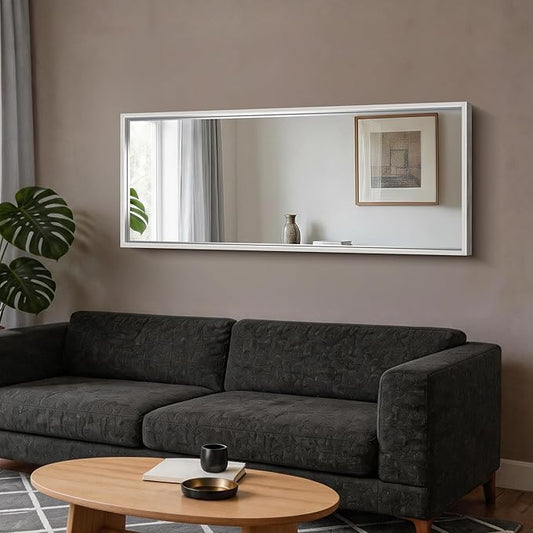 CIRCUMI 60"x24" Brushed Silver Mirror with Chunky Box Metal Frame, Bathroom Mirror for Vanity Remodel & New Home, Living Room, Entryway, Rectangular Wall Mirror, Tempered Glass, Vertical or Horizontal