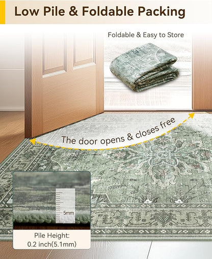 RELEANY Area Rugs 2'x6' Runner Rug Non Slip Washable for Kitchen Hallway Bedroom Beside Laundry Room Bathroom Rug, Floor Carpet, Dark Green Gray