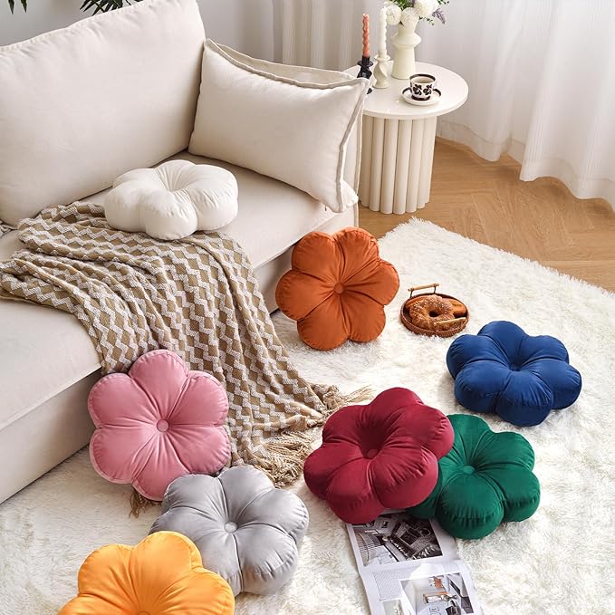 Xuyier Flower Pillow, Flower Shaped Pillow with Velvet for Couch Bed Chair Sofa, Home Decor Floor Seating Cushion Cute Throw Pillows for Living Room Bedroom (15 Inches, Caramel)