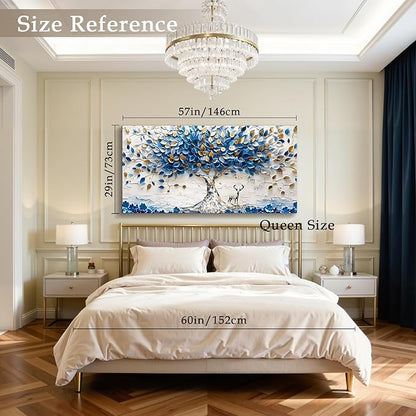 imjiayu Oversized Wall Art, Tree of Life Wall Art, Abstract Art Wall Decor, Blue and White Money Tree Canvas Prints, Modern Extra Large Pictures for Living Room Dining Room Office Hotel 29"x57"