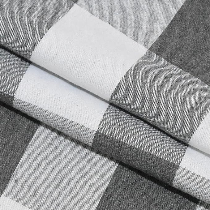 3 Pc Cotton Classic Country Farmhouse Kitchen Window Curtain Grommet Top -Grey & White Buffalo Check Tier & Valance Set, 54" x 18" / 32" x 24"