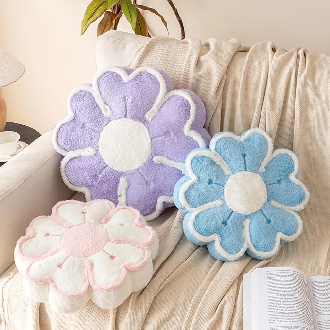 Flower Shaped Decorative Throw Pillow Cushion for Bed Couch, Cute Flower Plush Throw Pillows Home Decor Floor Pillow Seating Cushions (Lavender Purple, 17.7 Inches)