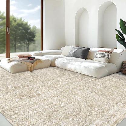 Area Rug Living Room Rugs 5x7 - Large Soft Boho Geometric Rugs, Non-Slip Foldable Washable Area Rug Non Shedding Morden Indoor Floor Carpet for Living Bedroom Office Dining Room(Moroccan Beige, 5'x7')