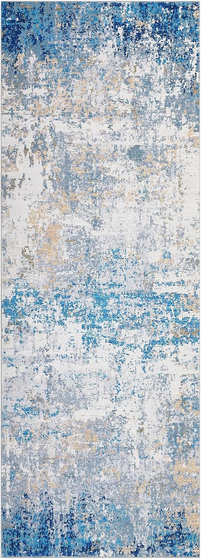 ROYHOME Modern Abstract 2x8 Runner Rug Non Slip Non Shedding Rug Low Pile Stain Resistant for Bedroom Hallway Kitchen,Blue/Grey