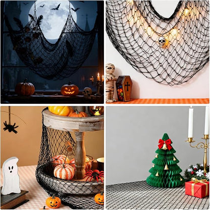 Decorative Fishing Net 80x40 Inch, Patioland 2 Pack Large Black Picture Fish Net, Wall Photo Hanging Fishnet for Nautical Mermaid Pirate Ocean Themed Hawaii Beach Under The Sea Party Decorations