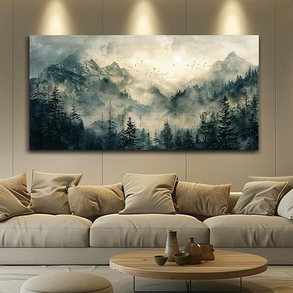 FUHAIHUA Canvas Wall Art For Living Room Framed Wall Decor For Bedroom Modern Office Wall Decoration Forest Fog Landscape Paintings Farmhouse Pictures Artwork Room Aesthetic Home Decor 20x40 In