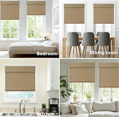 Motorized Bamboo Roman Shades, Motorized Blinds with Remote Compatible with Homekit, Alexa GoogleHome, Smart Wood Woven Shades for Indoor Windows, Customize, Earthline
