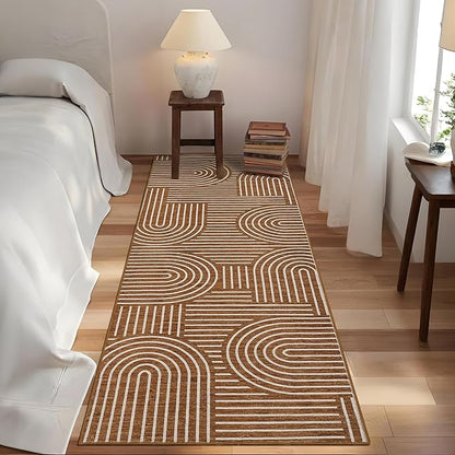 ROYHOME Modern Rug 2.5x10 Runners for Hallways, Abstract Kitchen Runner Rugs Non Slip Bath Mat, Rainbow Washable Runner Rug for Bedroom, Soft Long Rugs for Entryway Bathroom Laundry Dorm, Copper