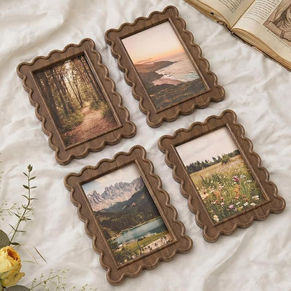 Novabright 4 Pcs 4 x 6 Inch Wood Petal Picture Frame Vintage Photo Frame with Real Glass for Tabletop and Wall Display Home Decor Photo Gallery Family Friend Wedding Graduation Gift