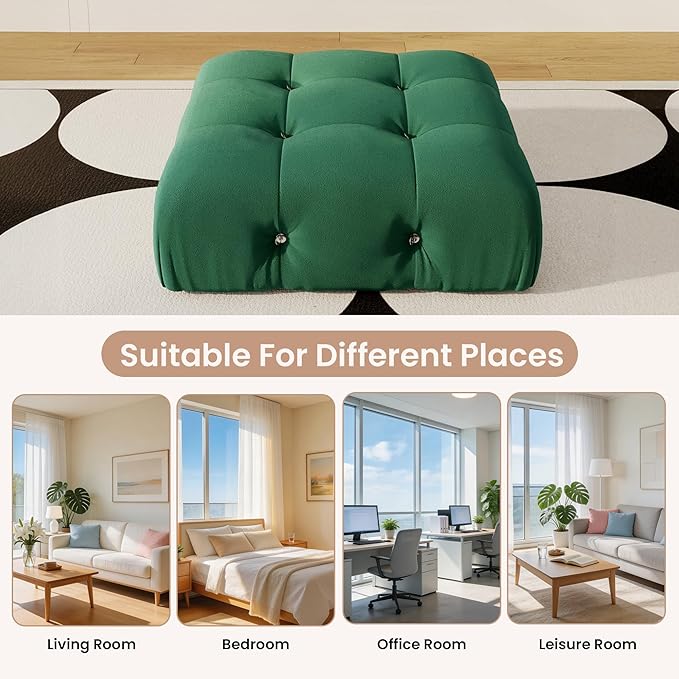 Modular Green Sectional Couches for Living Room, Modern Luxury Velvet Bubble Couch with Reversible Chaise Ottoman, Deep Seat Cloud Sectional Sofa (Ottoman, Green)