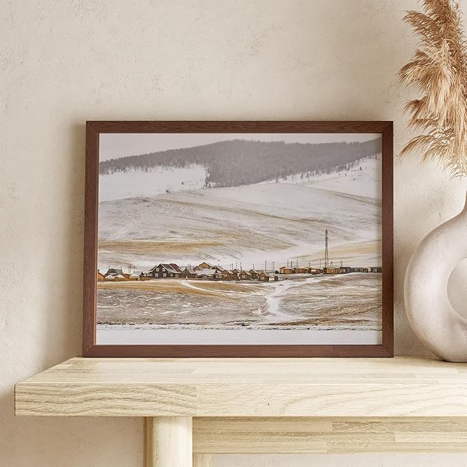 9x12 Wood Frame, Solid Oak 9x12 Picture Frame with Mat to 6x8, Natural Oak 12x9 Frames, (Walnut Set of 1)