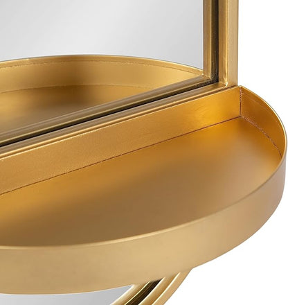 Kate and Laurel Estero Modern Metal Oval Mirror with Rounded Shelf; 11 x 25; Gold; Decorative Modern Glam Capsule Shelf Mirror for Storage and Display