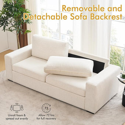 ELUCHANG 85" Modern Sofa Couches for Living Room, 3 Seater Sofa, Natural Linen Deep Seat Sofa with Upholstered Cushion&Detachable Cover, Comfy Sofa Couch for Small Space, Apartment (Beige,2PCS)