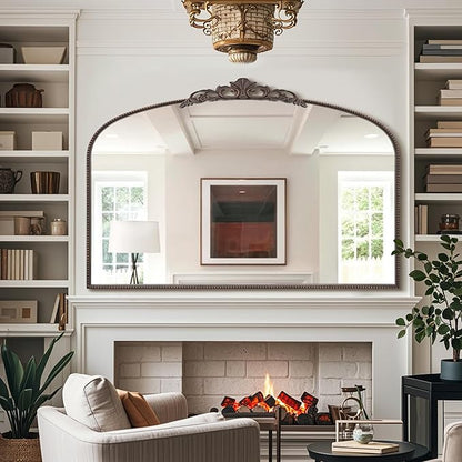 Micasso Large Bronze Vintage Mirror: 48"x33" French Baroque Antique Arched Mirror - Traditional Ornate Decorative for Wall/Fireplace/Mantel/Entryway/Bathroom/Hallway - Home Decor for Living Room