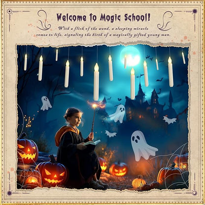 Homemory Hanging 20 Pcs Floating Candles with 2 Wand Remote and String, Flying Flameless LED Taper Candles Warm White Light, Battery Operated Window Candle for Halloween Christmas Party