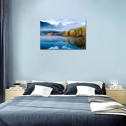 SKASNFAI Lake Canvas Wall Art National Park Forest Mountains Painting Artwork Nature Prints Poster Framed for Living Room Bedroom (20x30 inch)