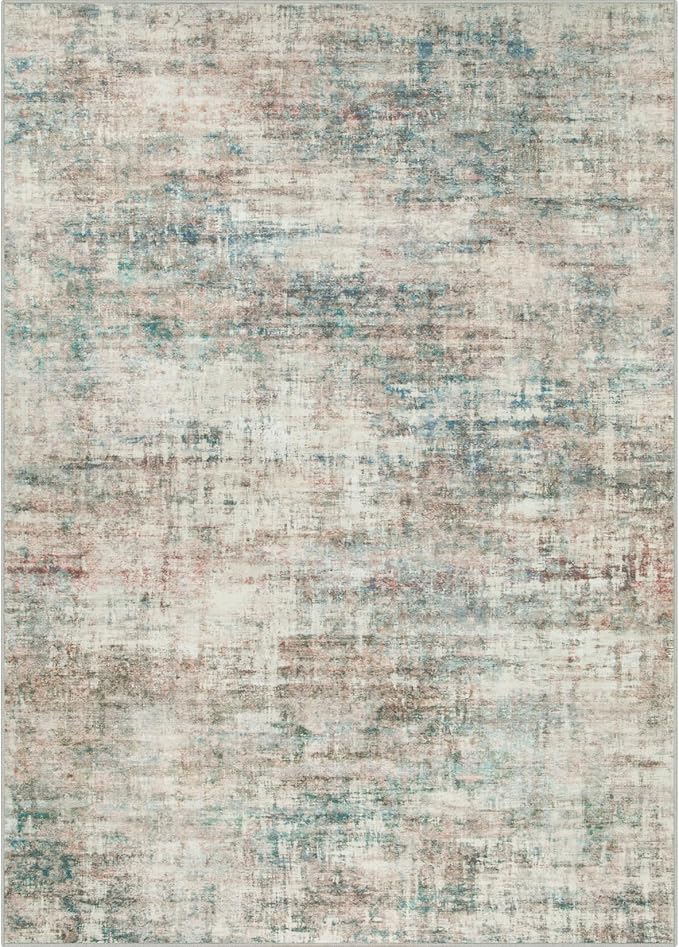 5x7 Area Rugs Washable Rug: Modern Abstract Living Room Rug Soft Anti-Skid Thin Carpet Indoor Floor Non-Shedding Carpets for Bedroom Dining Room Farmhouse Nursery Home Office - Multi Color