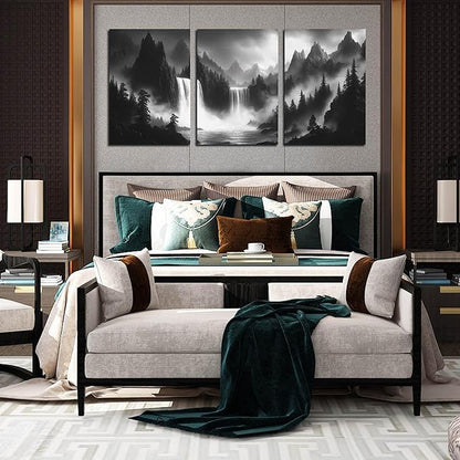 CIRABKY Waterfall Canvas Wall Art for Living Room - Mountains Pictures Wall Art for Office - Modern 3 Piece Large Wall Art for Bedroom Size 24" x 36"