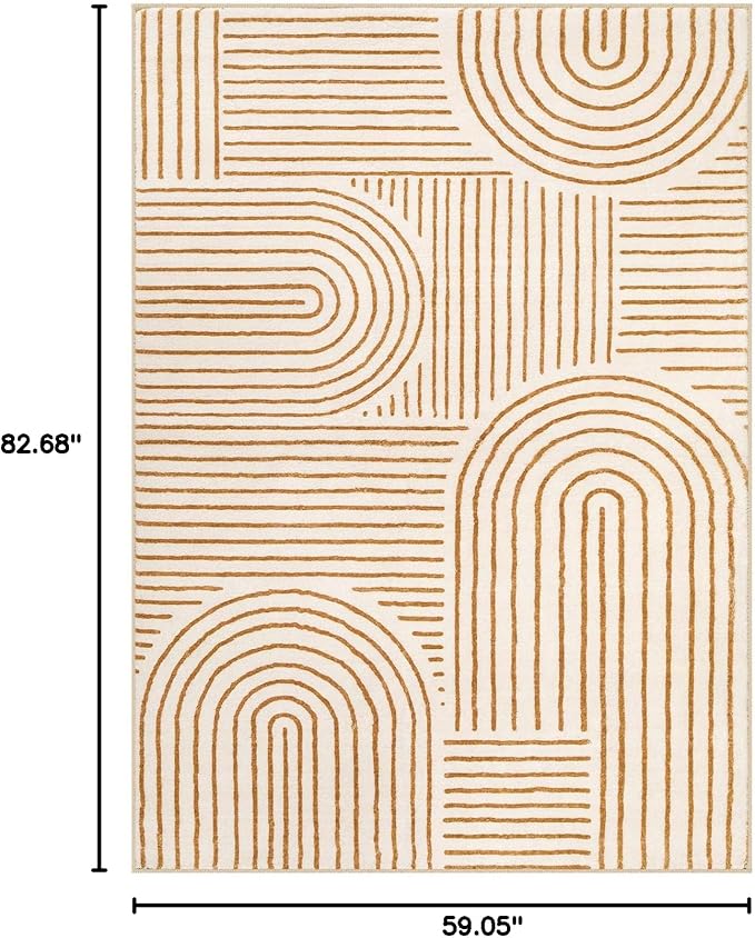 Lahome Abstract Washable Rugs 5x7, Non Slip Soft Living Room Rugs Ultra-Thin Rainbow Bedroom Rug, Non Skid Rug Backing Accent Carpet for Dining Room Office Darrell (5'x7',Orange)