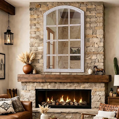 HOITUZYUS 42x28 Inch Farmhouse Arched Windowpane Wall Mirror, Rustic Decorative Mirrors for Living Room, Bedroom, Entryway, Hallway, Bathroom