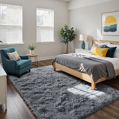 yongyangjuxin Fluffy Rug Shag Area Rug, Grey 10x14 Area Rugs for Bedroom, Super Soft Shag Rugs for Living Room Bedroom Kids Room Home Decor, Upgrade Anti-Skid Rectangular Fuzzy Rug