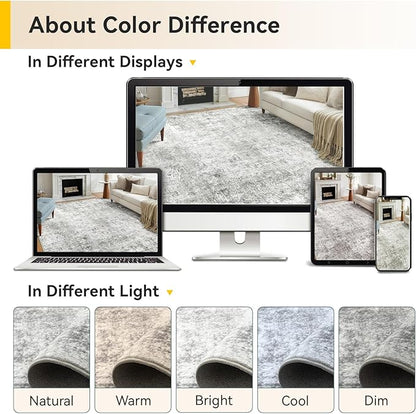 RELEANY Washable Area Rugs Square 8ft Non-Slip Modern Abstract Soft for Living Room Entryway Bedroom Nursery, Print Pattern, Gray White Grey