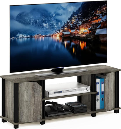 Furinno Brahms TV Stand Entertainment Center with Shelves and Storage for TV Size up to 45 Inch, French Oak/Black