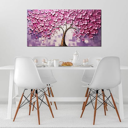 Tree Pictures Wall Decor for Bedroom Women,Pink Wall Art for Living Room Tree of Life Wall Decor 24 x 48 Inch