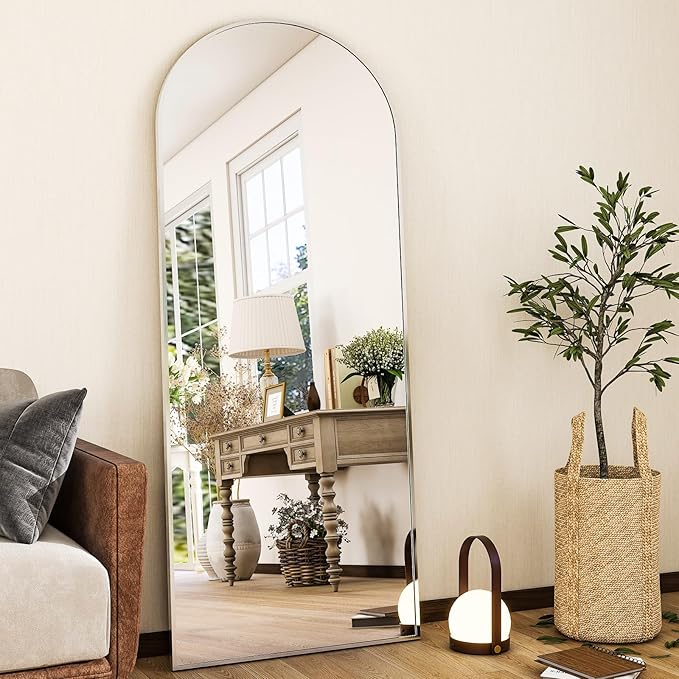 HARRITPURE 56"x21" Arched Full Length Mirror Free Standing Floor Mirrors Leaning Hanging Mounted Mirror Aluminum Frame Modern Home Decor for Living Room Bedroom Cloakroom,Silver