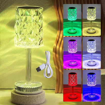oneleaf Table Lamp Crystal RGB Modern LED Cordless,Rechargeable Battery Touch Desk lamp with Remote Control, Night Light for Couple Dinner/Restaurant/Bedroom/Camp (D-Light)