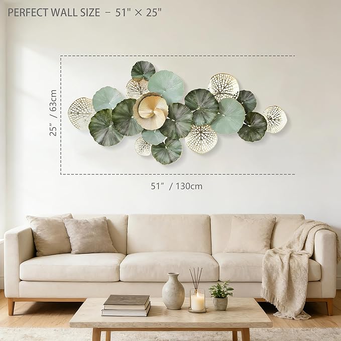 Axioglo Large Metal Wall Art Decor, 3D Abstract Lotus Leaf Design, Handcrafted Metal Wall Sculpture for Living Room, Bedroom & Entryway（51"）