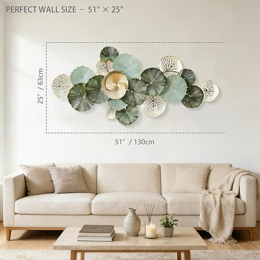 Axioglo Large Metal Wall Art Decor, 3D Abstract Lotus Leaf Design, Handcrafted Metal Wall Sculpture for Living Room, Bedroom & Entryway（51"）