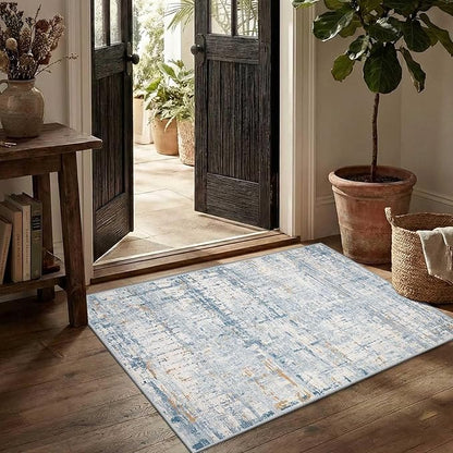 Rugxara 2x3 Entryway Rug,Door Mat Indoor Entrance, Washable Non Slip Kitchen Bathroom Rugs, Ultra-Thin Throw Small Rug for Front Door, Blue Beige