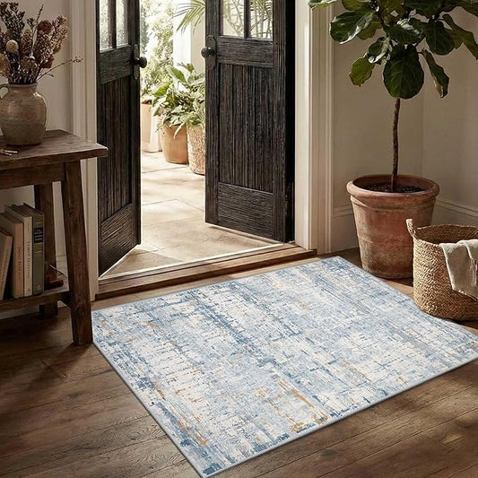 Rugxara 2x3 Entryway Rug,Door Mat Indoor Entrance, Washable Non Slip Kitchen Bathroom Rugs, Ultra-Thin Throw Small Rug for Front Door, Blue Beige
